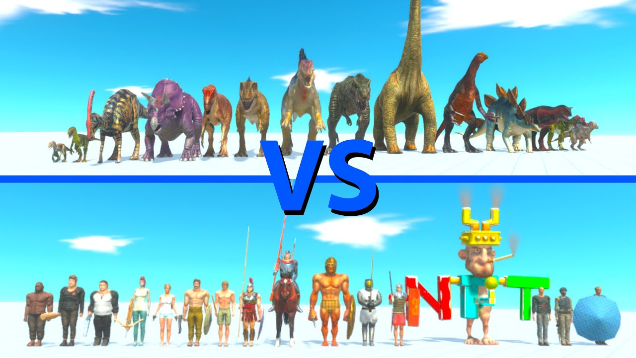 ALL DINOSAURS TEAM vs ALL HUMANS TEAM - Animal Revolt Battle Simulator ARBS