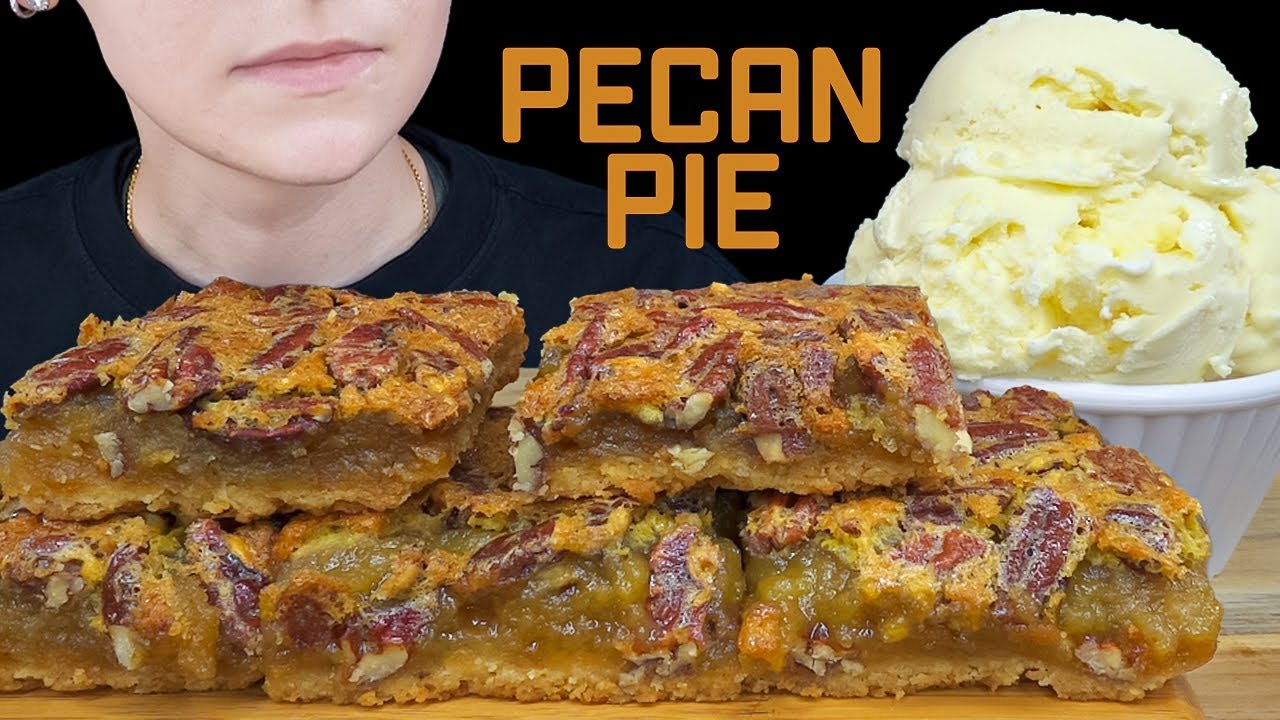 ASMR Homemade Pecan Pie Bars & Haagen Dazs Vanilla Ice Cream Dessert Mukbang | No Talking | VNM ASMR