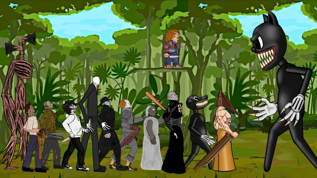 Cartoon Cat vs Siren Head, Cartoon Dog, Slenderman, Pennywise, Jeff, Jason, Chucky, Granny & +More