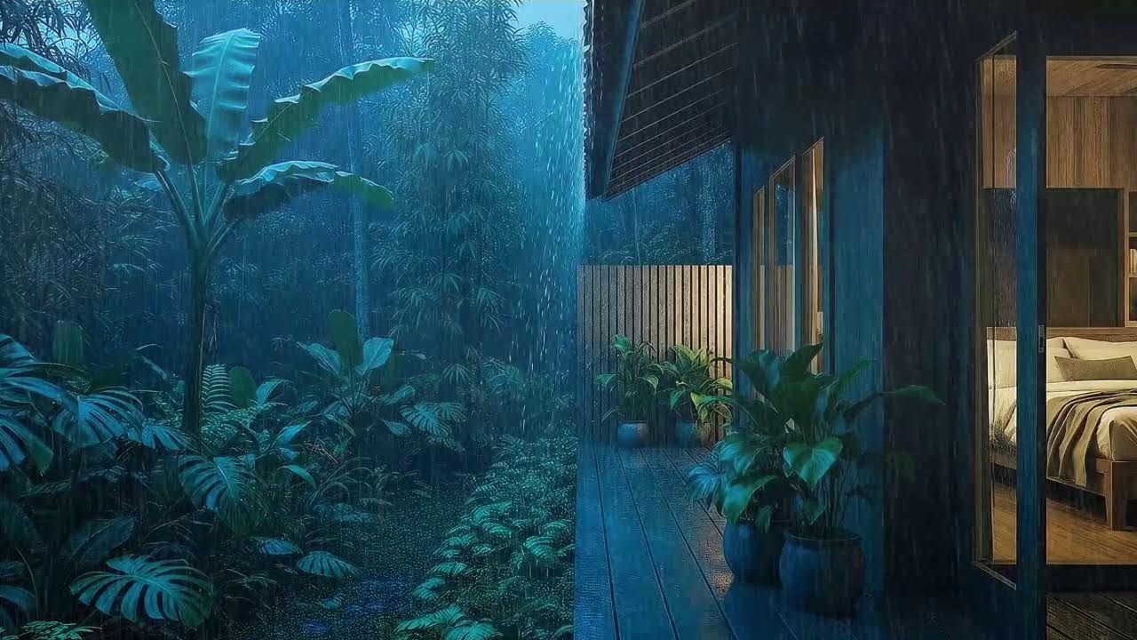 Quick Night Ease Develops With Rain Drifting Near a Jungle Cabin 🌧️