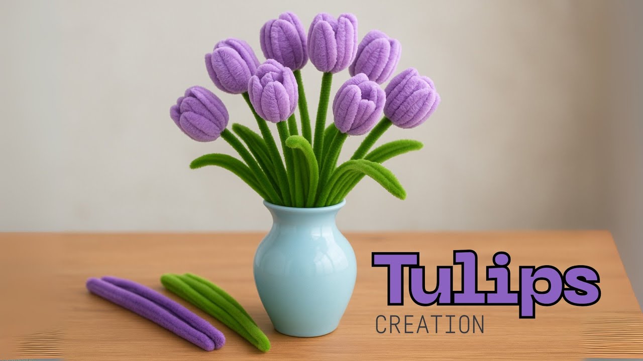 FuzzyTwist Easy pipe cleaner craft, how to make tulips #pipecleanerart #diy #craft