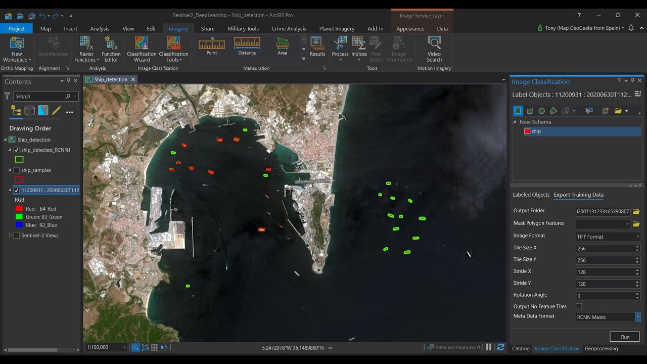 Detección Barcos con Deep Learning en ArcGIS Pro usando Sentinel-2