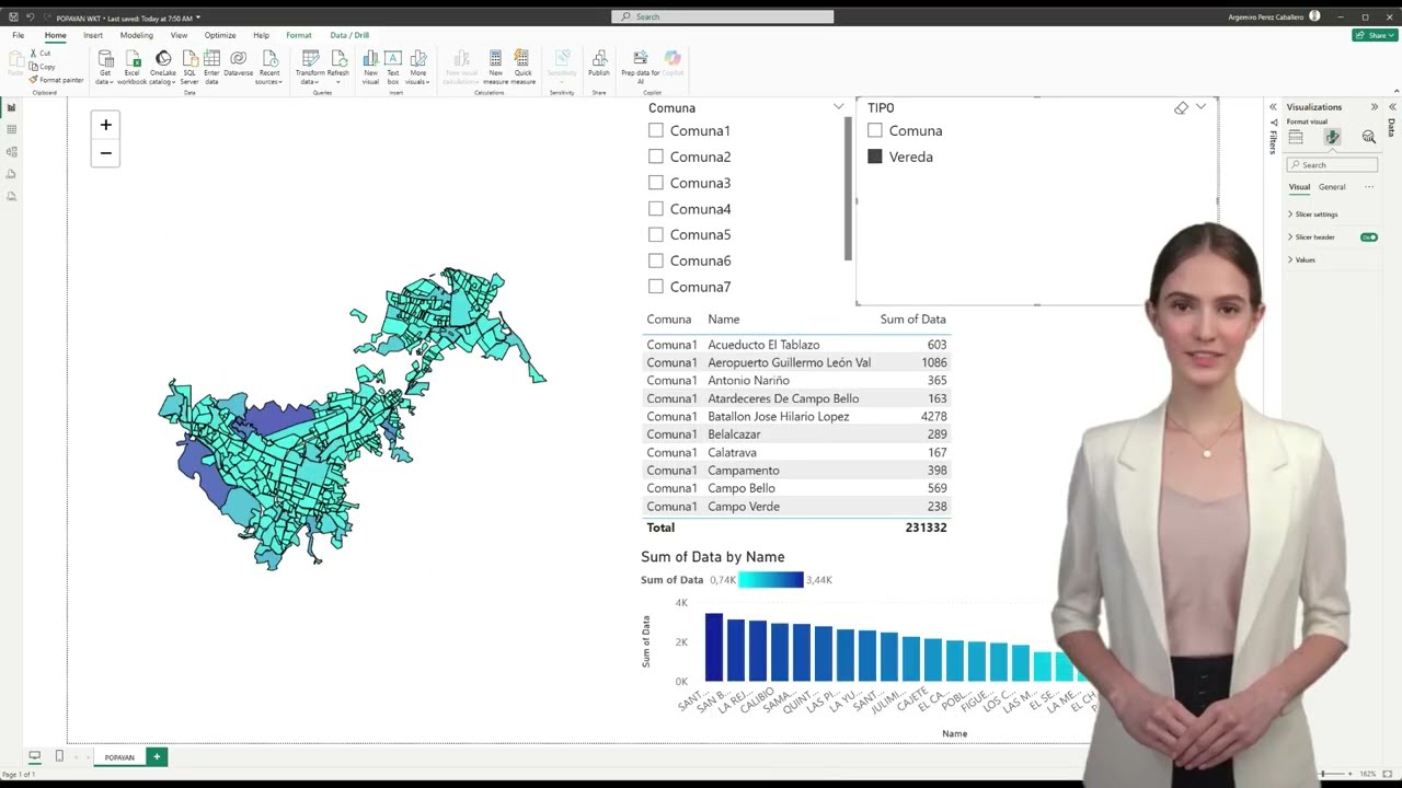 Popayan Plantilla Power Bi  Mapa barrios, comunas y veredas