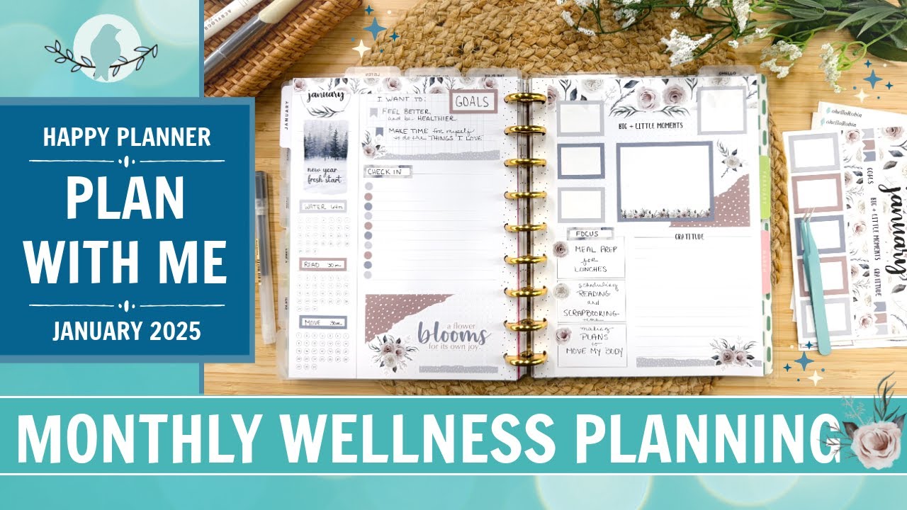January Wellness Plan With Me | Monthly Layout | Soft Florals | Happy Planner