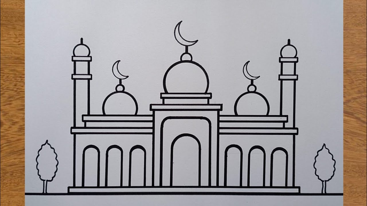 Cara menggambar Masjid yang Mudah || Menggambar Masjid untuk pemula