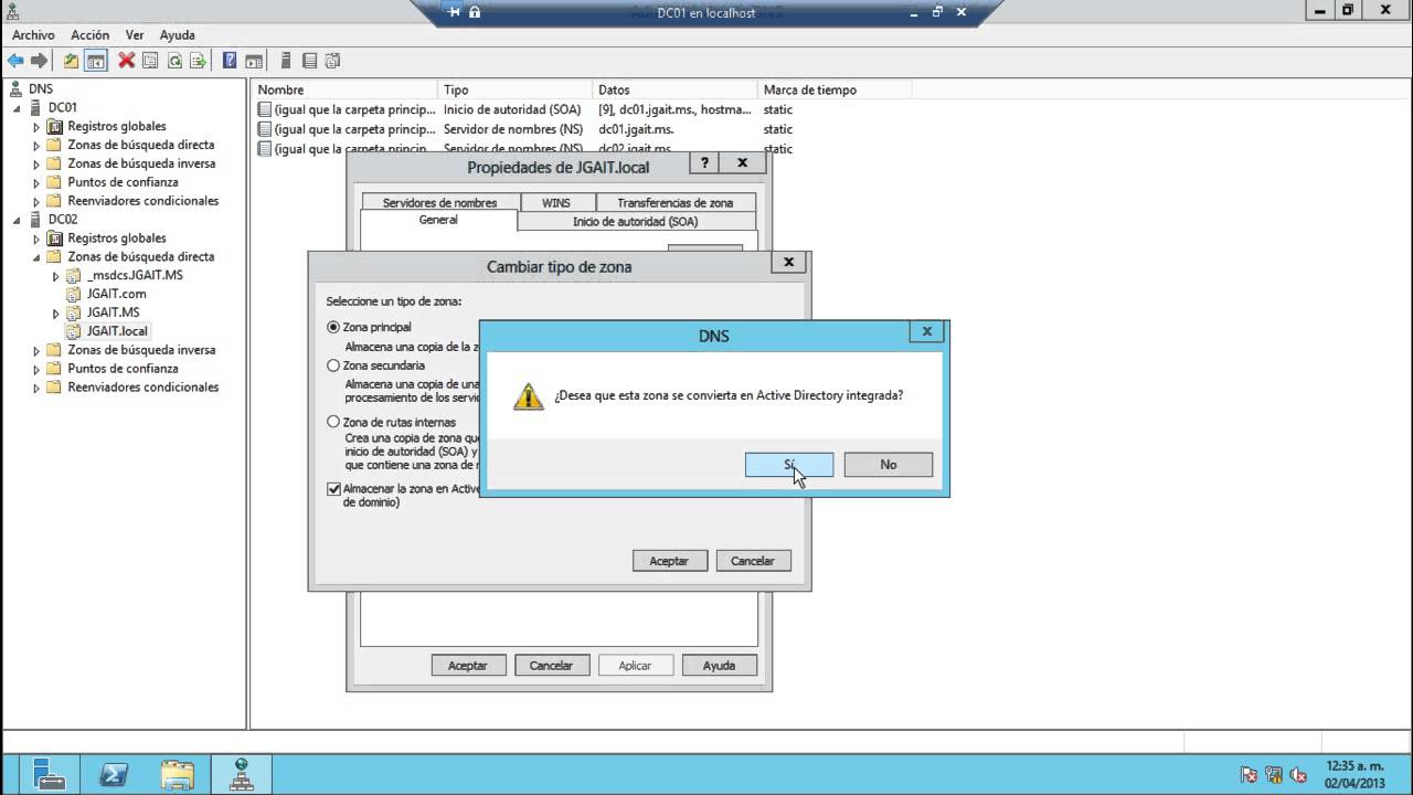 Windows Server 2012 - Integrar zona DNS Secundaria a Active Directory