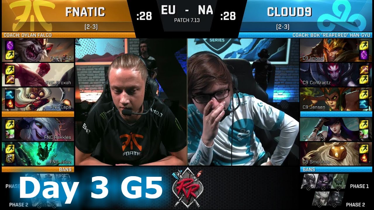 Fnatic vs Cloud 9 | Day 3 of NA vs EU Rift Rivals 2017 LoL | FNC vs C9 #RiftRivals