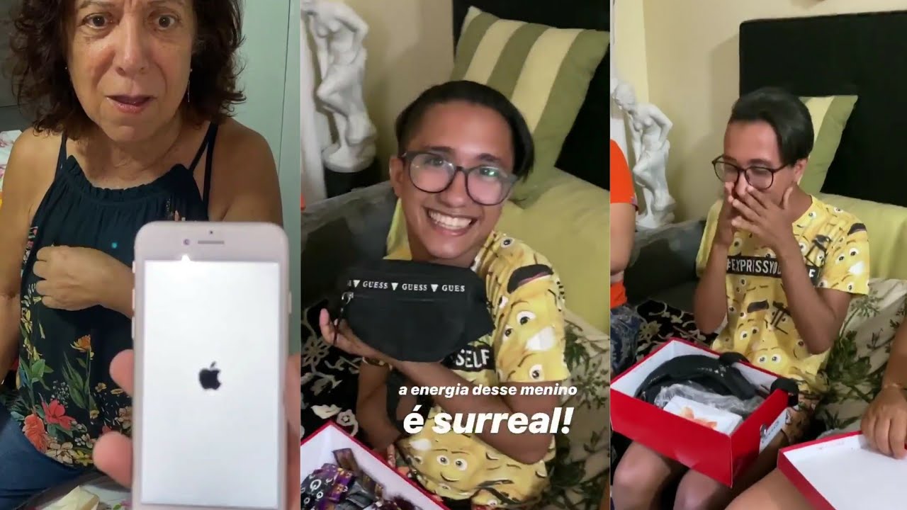 Álvaro presenteia vovóxaro e seu amigo com um iPhone