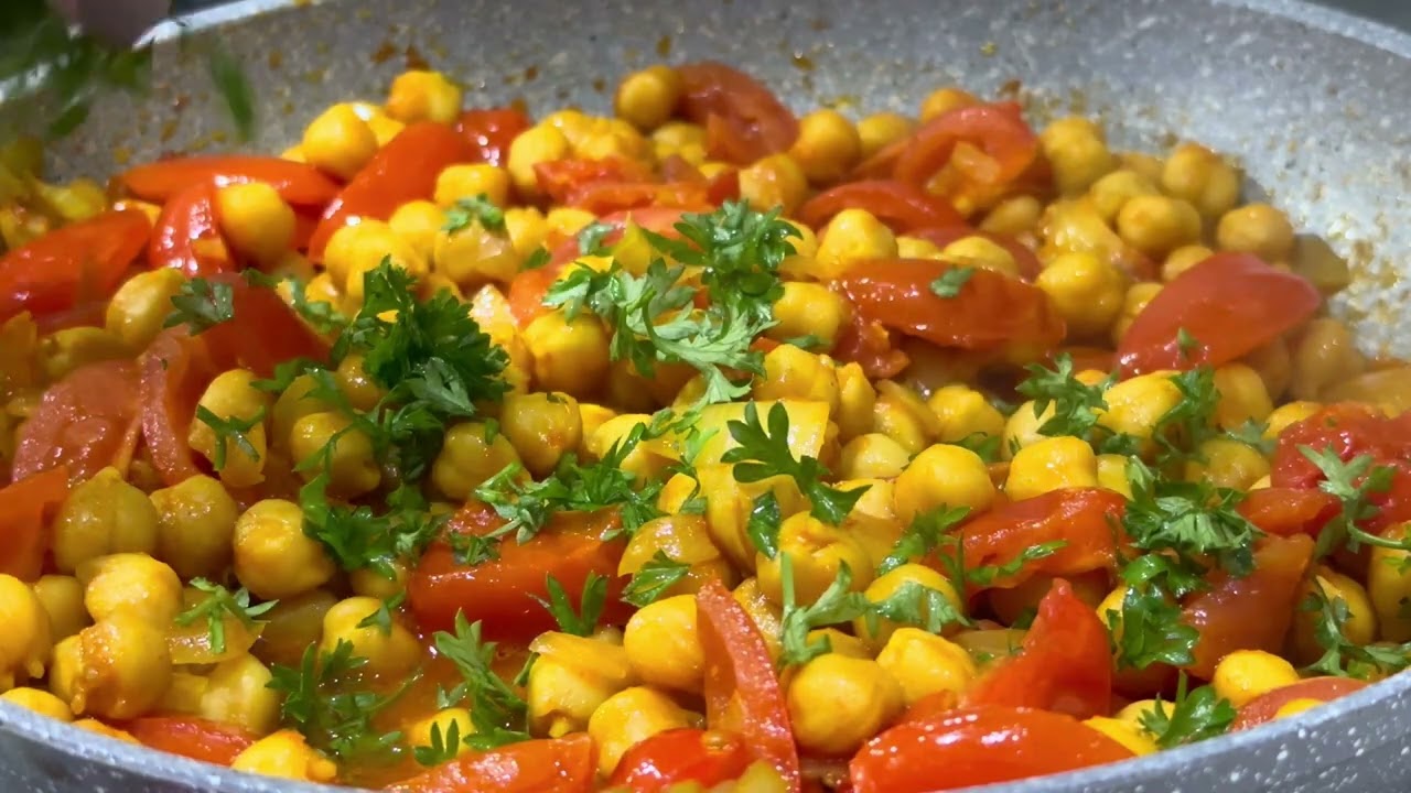GARBANZOS con TOMATE CHERRY 🍅 a la sarten | Receta rapida y saludable