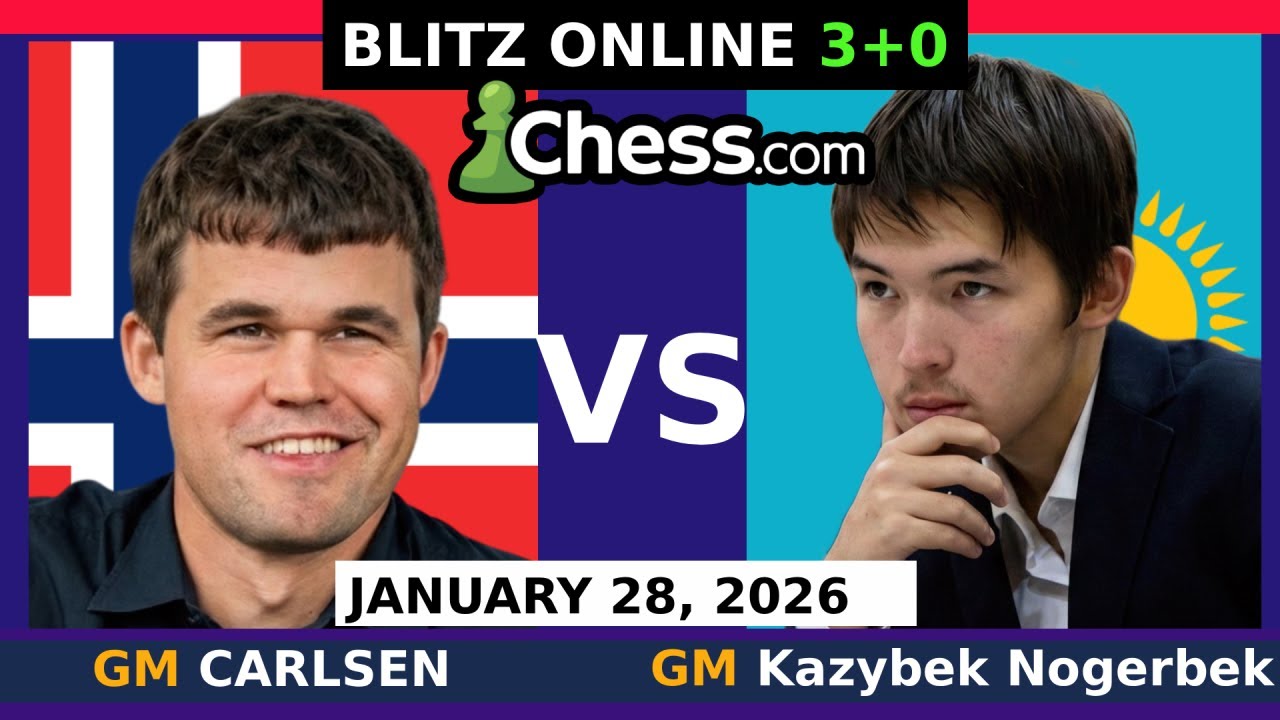 Magnus Carlsen vs GM Kazybek Nogerbek | Blitz Chess 3+0 | January 28, 2026