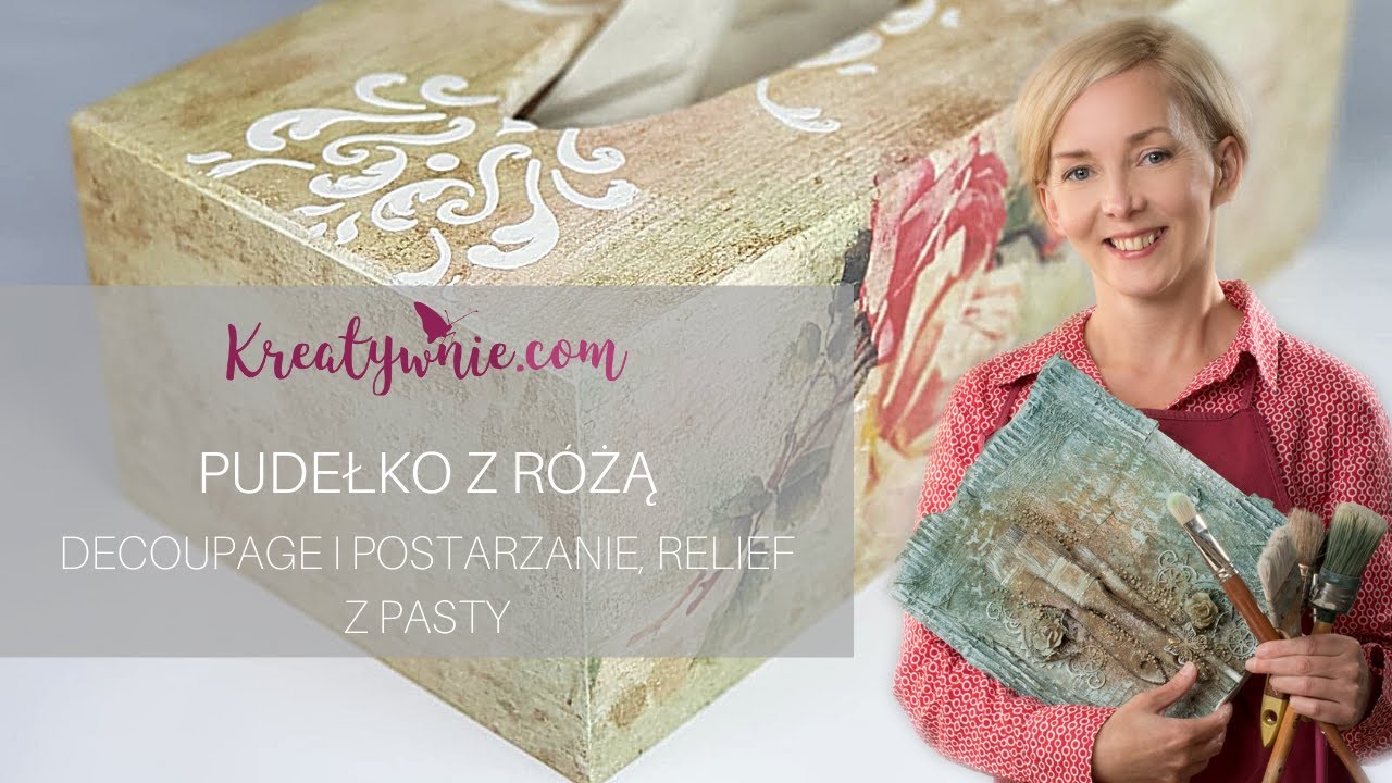 Chustecznik w róże - decoupage dla początkujących, postarzanie i reliefy, DIY, tutorial