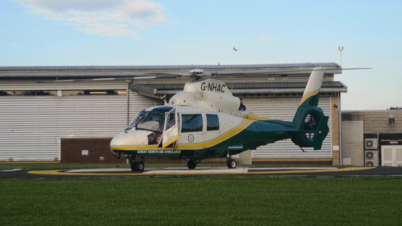 Great North air ambulance taking off from royal Preston hospital