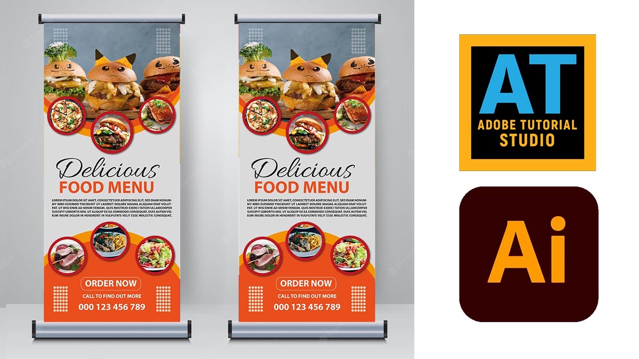 Illustrator Tutorial - Awesome restaurant food signage roll up banner