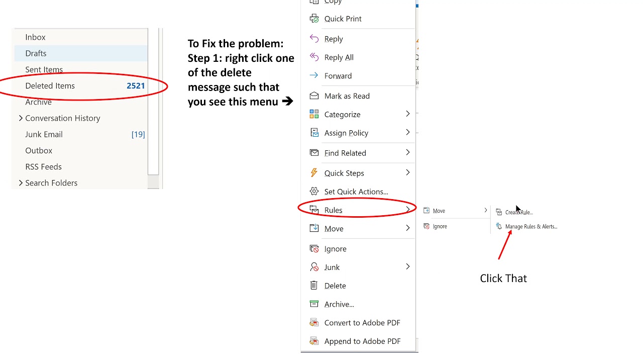 STOP all new emails going to deleted items folder on Outlook