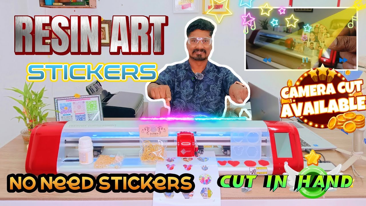 😍🦚🎨🌈ரெசின் ஆர்ட் ஸ்டிக்கர்ஸ் இனி கையில் கட் செய்ய வேண்டாம் | RESIN ART Sticker Cut in SKYCUT