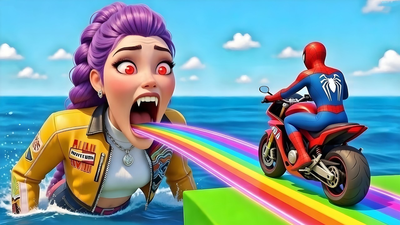 SPIDER MAN against RUMI on Motorcycle in RAINBOW SPIDERS BRIDGE - GTA MULTIVERSE???