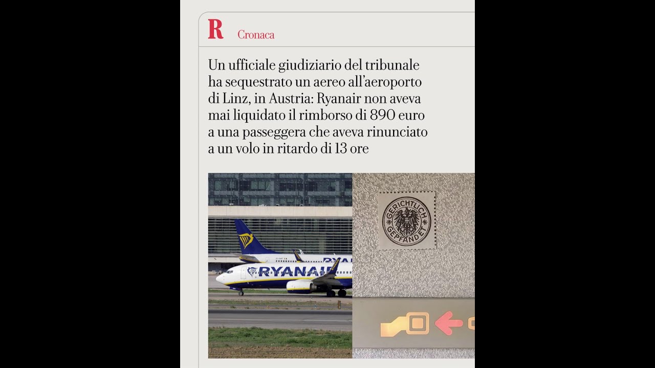 AUSTRIA, aereo RYANAIR sequestrato dal giudice: la compagnia non aveva rimborsato una passeggera
