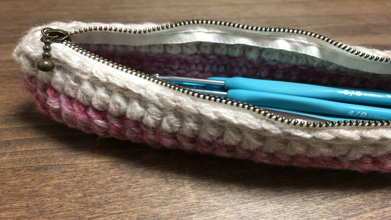 【かぎ針ケース】少しの毛糸で作ってみました☆How to crochet a small zipper pouch☆