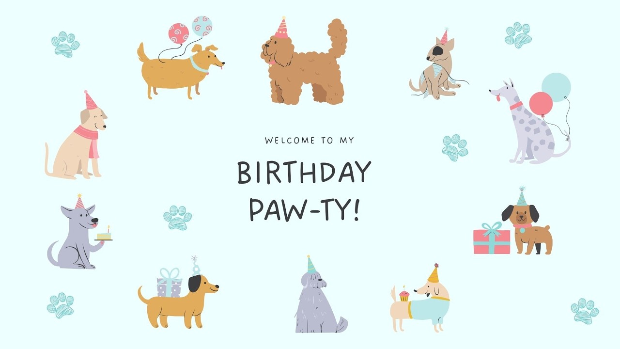 2 Hour Puppy Birthday Pawty Wallpaper Background 🐾 Dog Birthday Party Screen & Animated Paw Prints