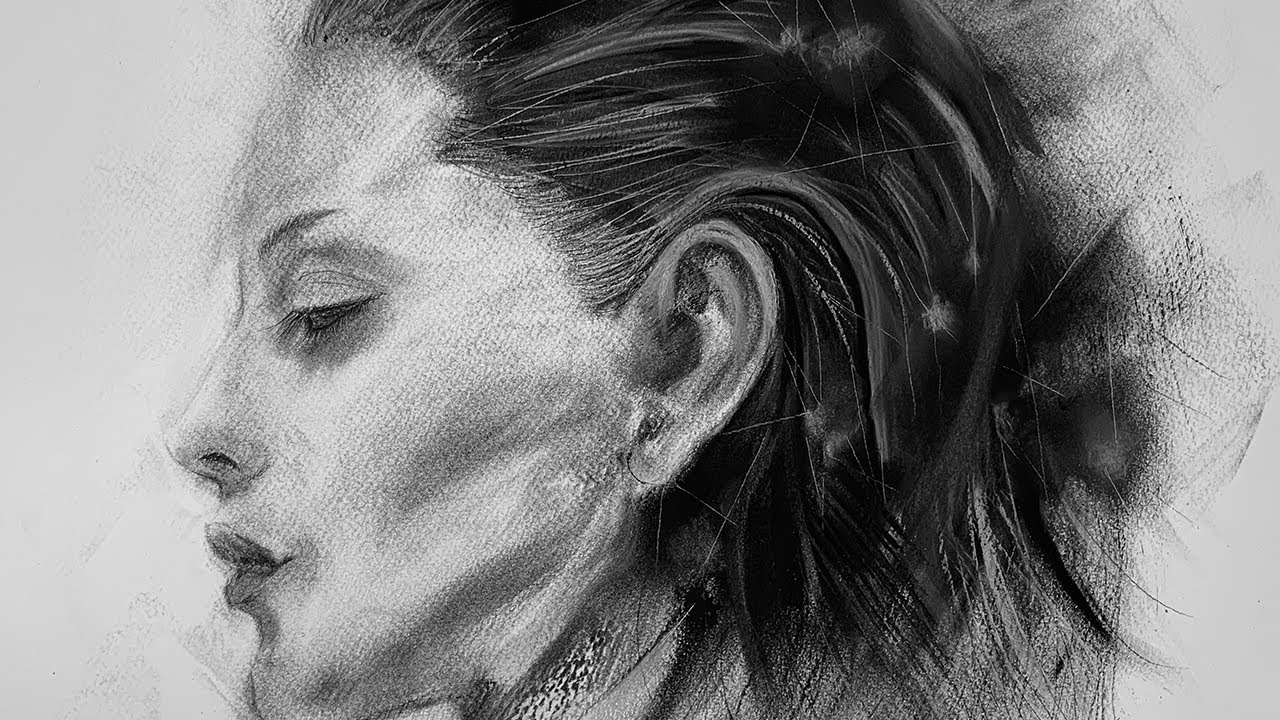 Realistic Charcoal Drawing of a Woman’s Profile | Timelapse
