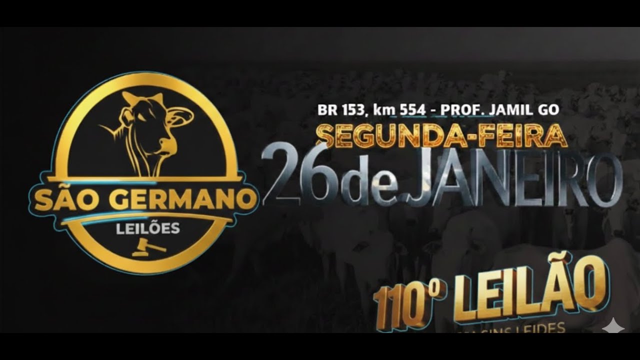110º -  LEILÃO  SÃO GERMANO LEILÔES /19.JAN SEGUNDA-FEIRA 19h / BR 153, km 554 - PROF. JAMIL GO