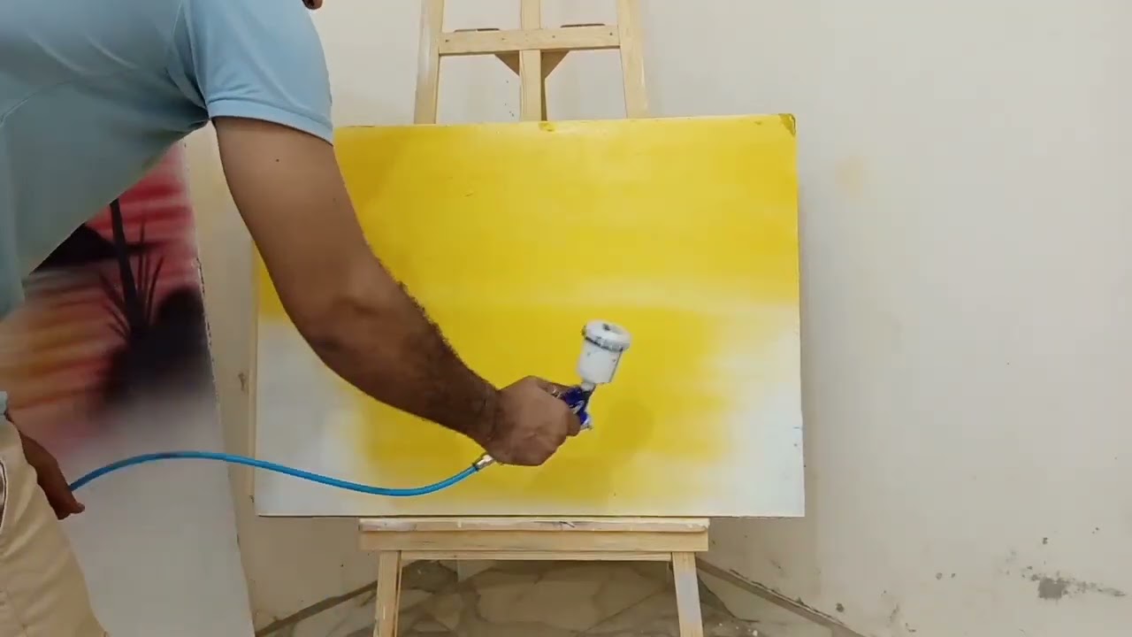 رسم منظر طبيعي غروب الشمس / بمسدس الرش فقط 👌🎨