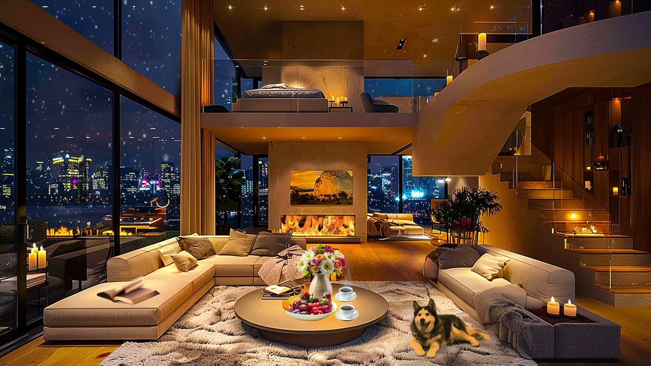 Paris Night Jazz 🌙 Elegant Jazz  Music in a Luxury Apartment Ambience with Snowfall for Sleep