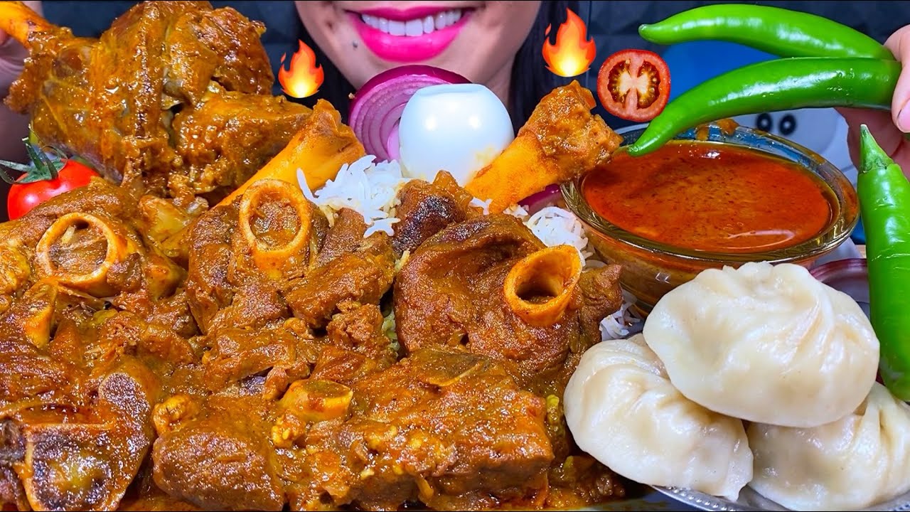 ASMR SPICY MUTTON CURRY, CHICKEN MOMO, EGG, CHILI, BASMATI RICE MASSIVE Eating Sounds