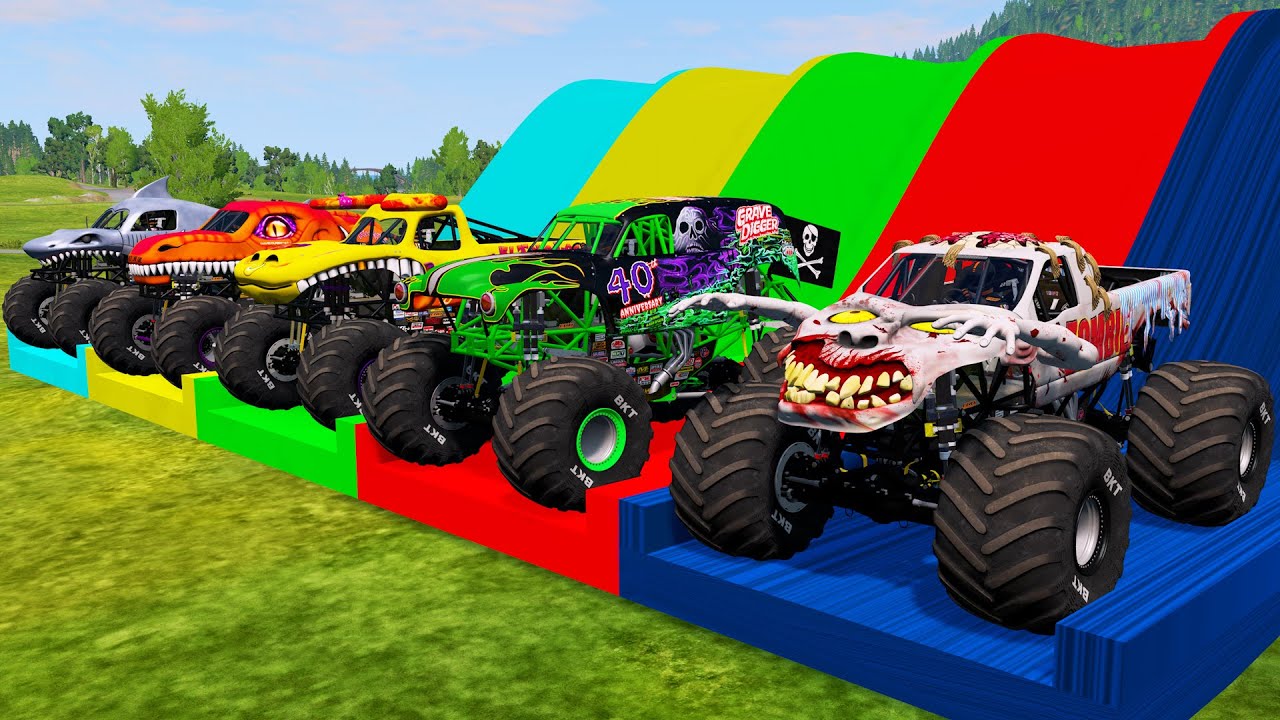 WOW Big Monster Trucks Transport Triple Flatbed with Color Slide  BeamNG.drive #08