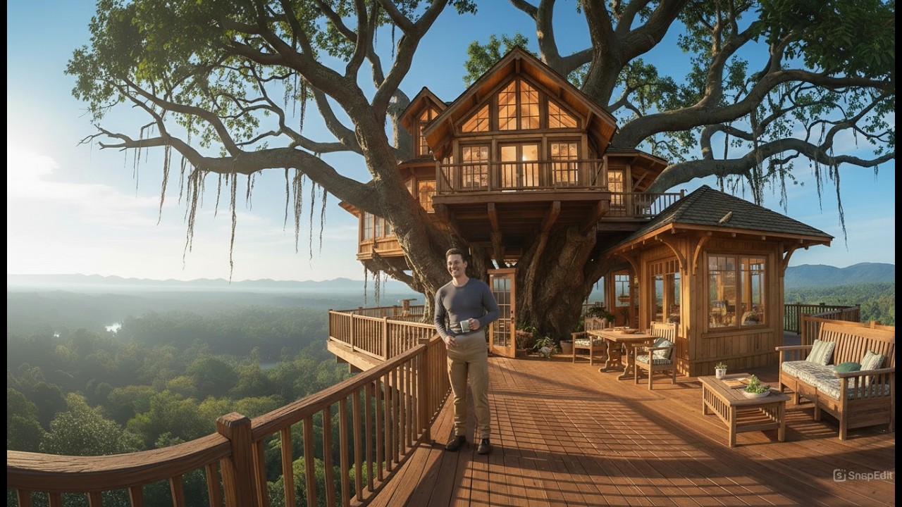 I Built a Beautiful Treehouse in an Ancient Tree - Full Process (ASMR)