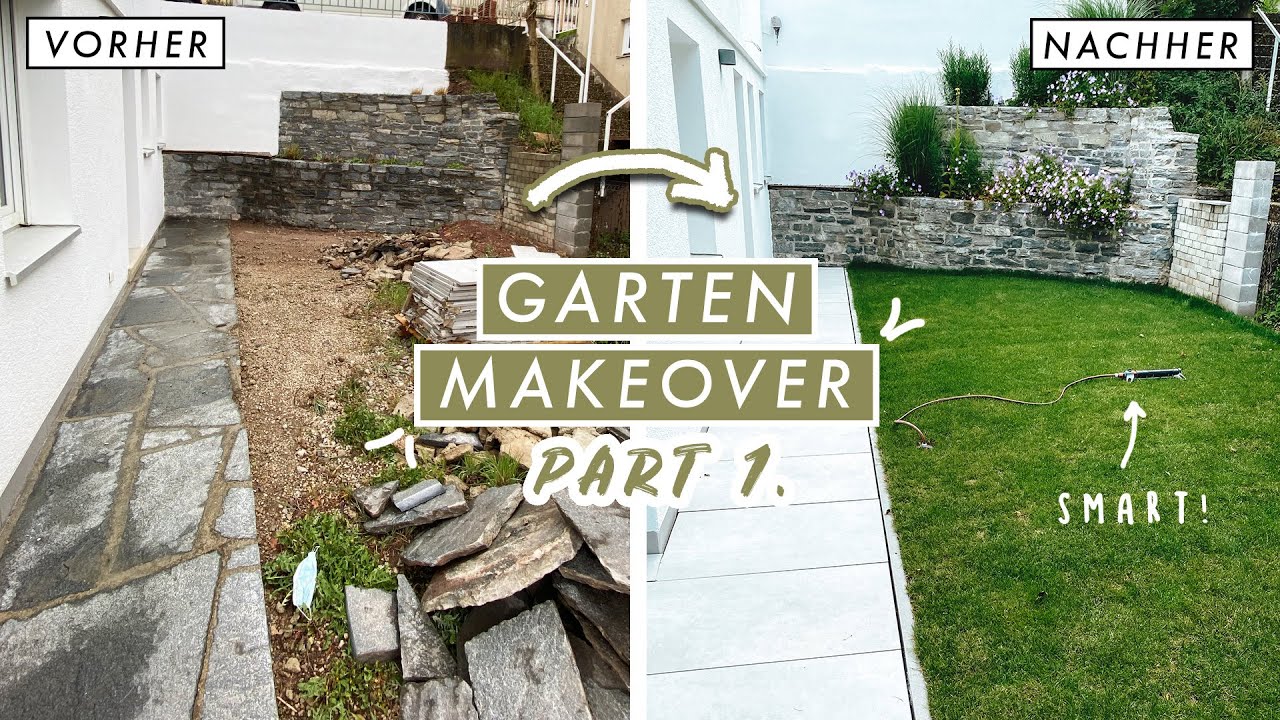 Garten Makeover - smarte Bewässerung installieren, neuen Rasen anlegen + Fliesen & Randsteine setzen