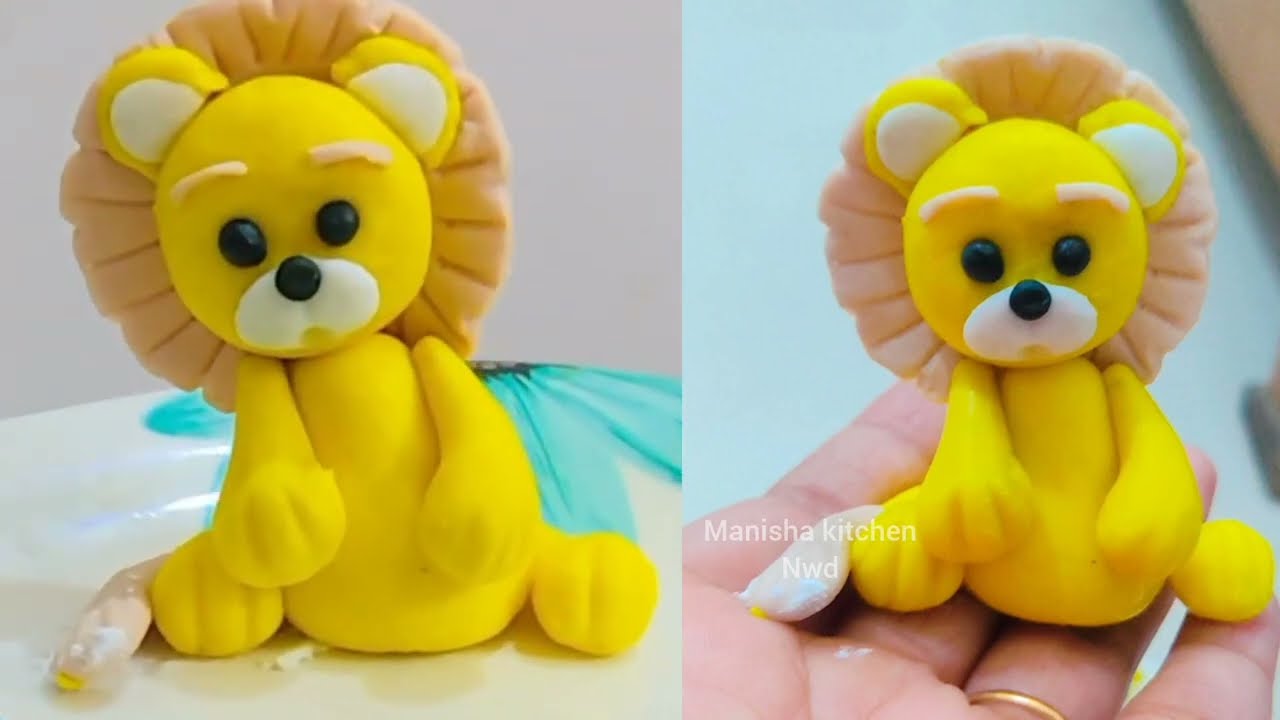 How to make fondant lion topper. . Easy lion topper. White fondant se color ful fondant kaise bnaye