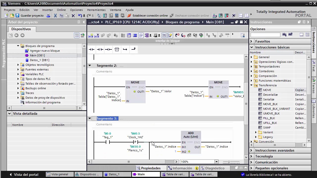 Siemens TIA Portal: tabla de datos con array (matriz) y multiplexor (MUX)