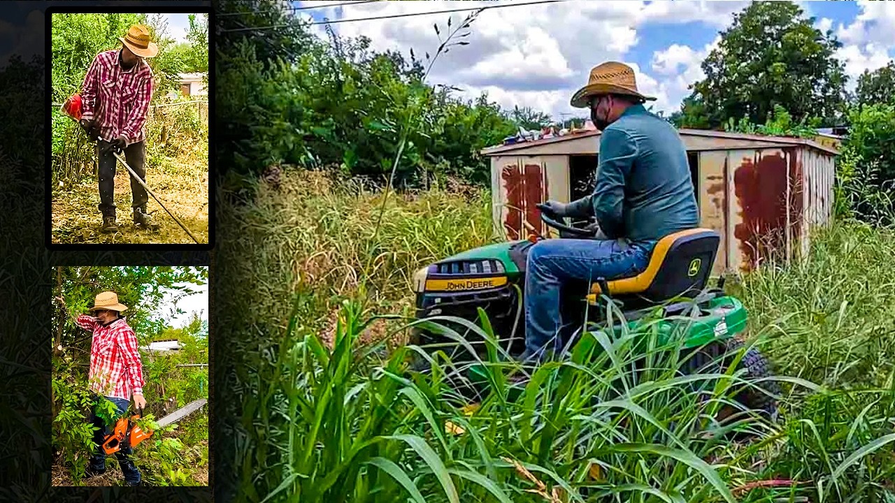 Video 040 &ndash; Backyard Cleanup with Chainsaw & Mower | Tall Grass, Fence Line & Weed Removal