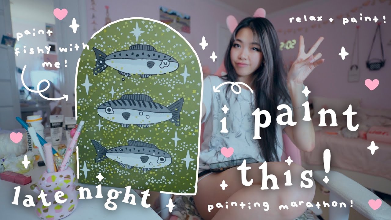 Paint Fish With Me! IN ONE NIGHT!🍦 PAINTING MARATHON n Vlog! | Tiffany Weng