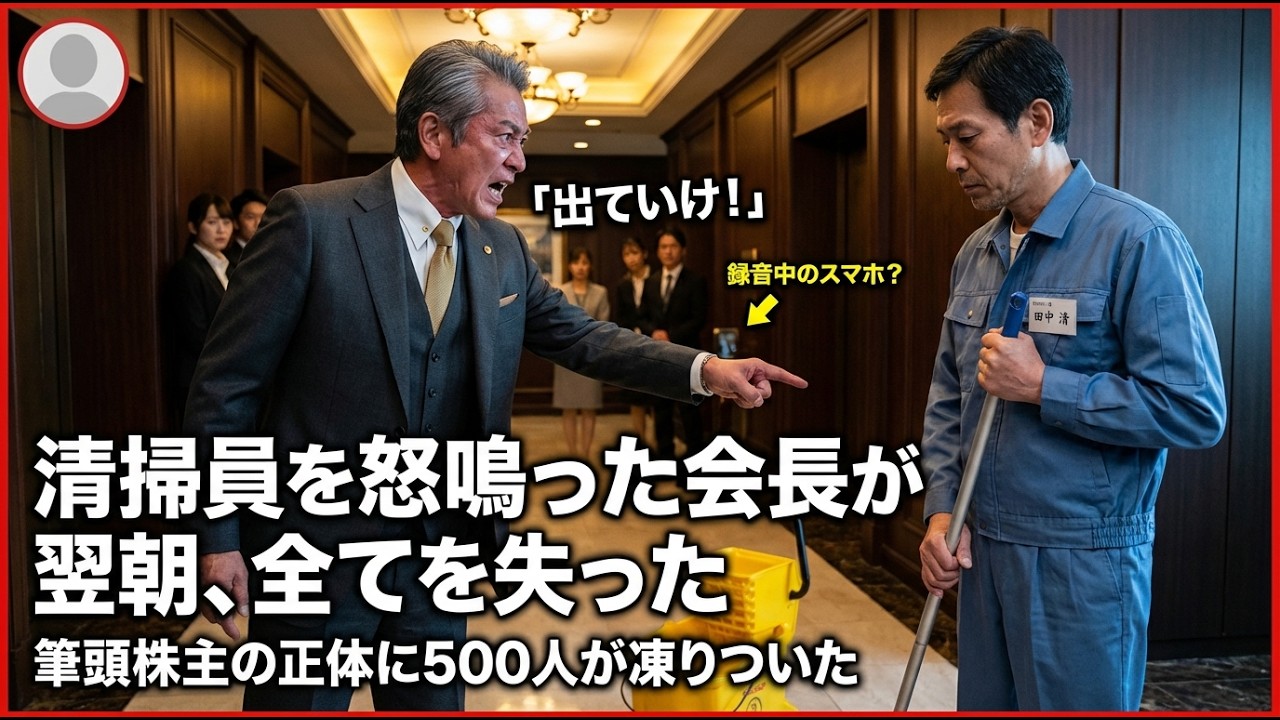 「お前のような清掃員に会議室に入る資格はない」財閥会長に怒鳴られた58歳の夜間清掃員が、翌朝8.3%筆頭株主として現れた時――500人の社員が一斉に凍りついた……