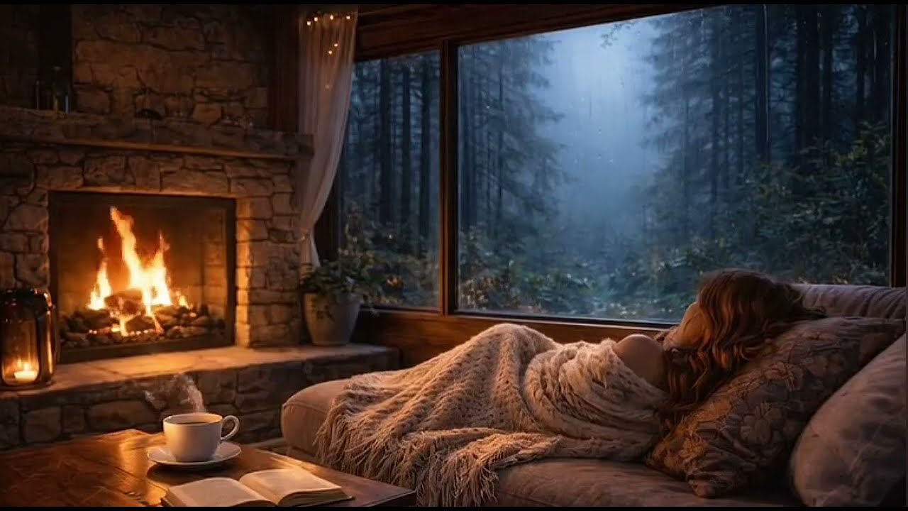 cozy bedroom fireplace ambience | background music no copyright