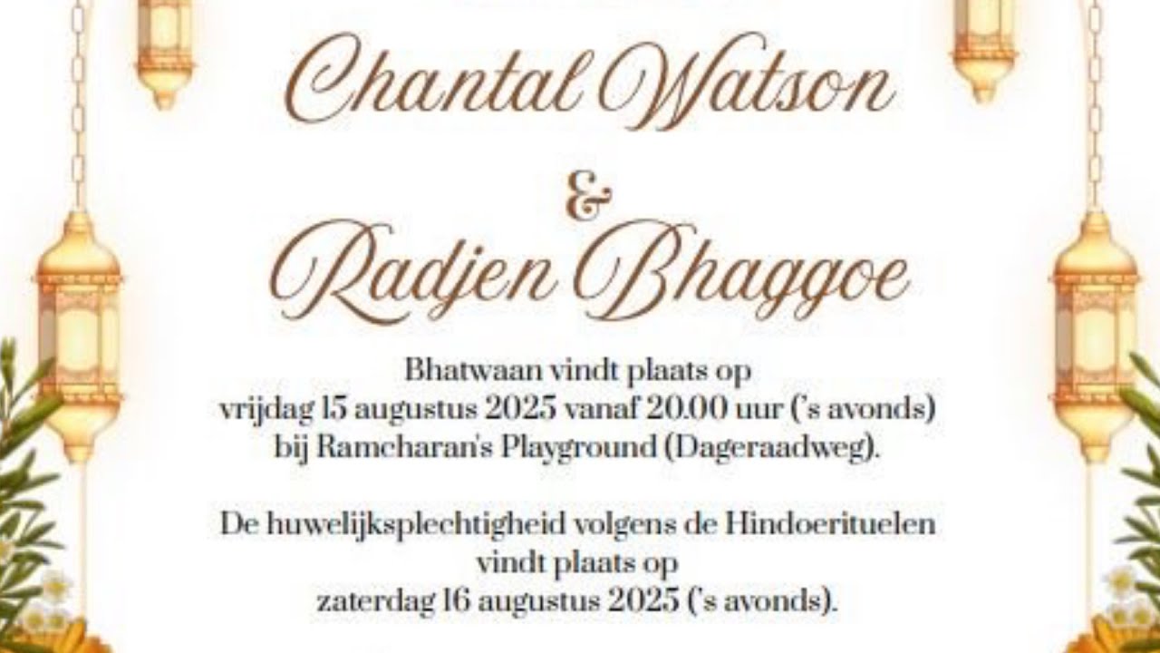 Het huwelijk van Chantal Watson en Radjen Bhaggoe. Zaterdag 16 aug. 2025.