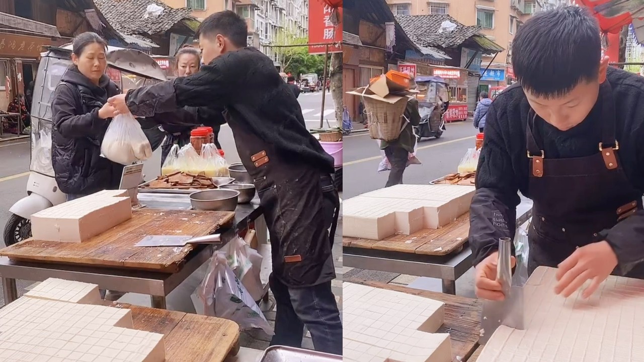 Stall sells tofu; all of the tofu was freshly made and sold on April 2st.