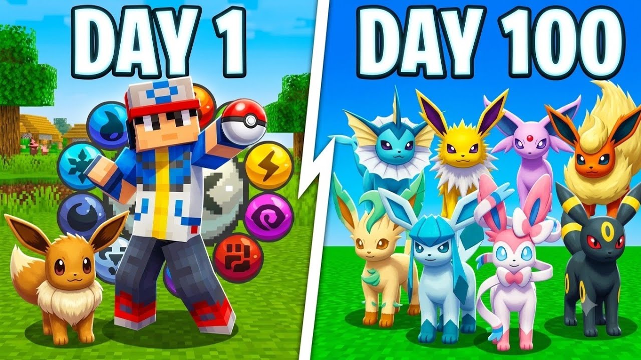 I Spent 100 Days as EEVEELUTION TRAINER Pokemon Minecraft VS. my Rival! (Cobblemon)