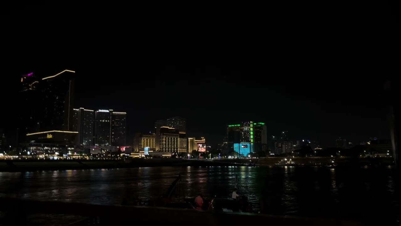 Phnom Penh view at night on the boat 