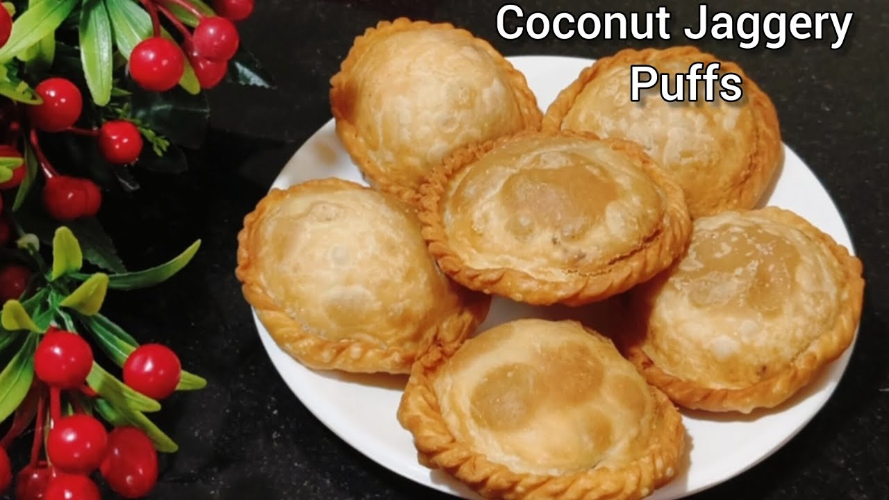 Goan Coconut Jaggery Puffs | Christmas Special Crispy Sweet Coconut Snacks | Coconut Pockets Recipe 