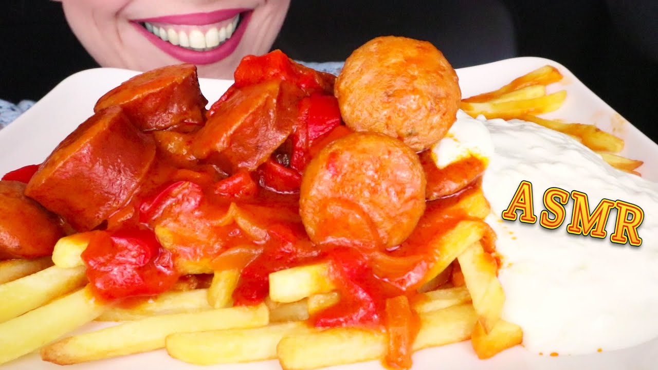 TRADITIONAL SPETSOFAI WITH FRIES 🍟& TZATZIKI SAUCE | No Talking | ASMR Mukbang  - 먹방 | Eating Sounds