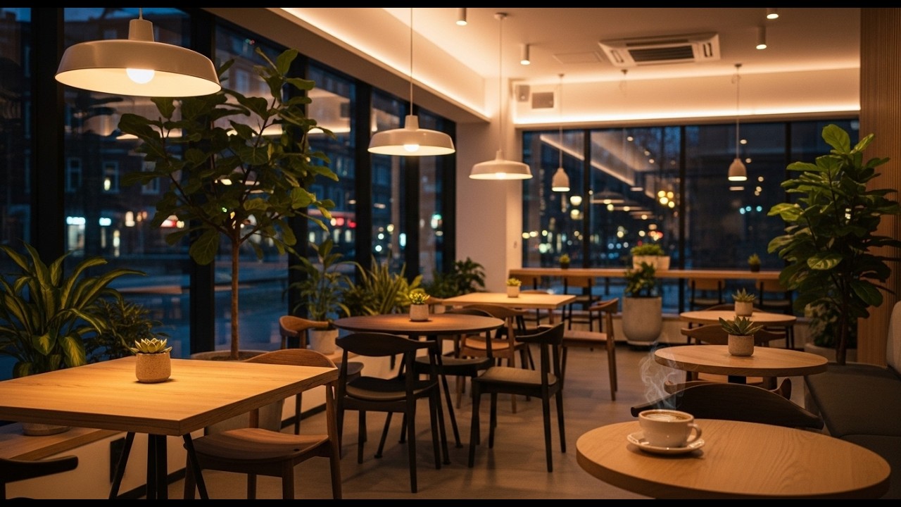 Cozy Modern Coffee Shop Ambience Calm Night Café Atmosphere for Study, Work & Deep Focus No Talking