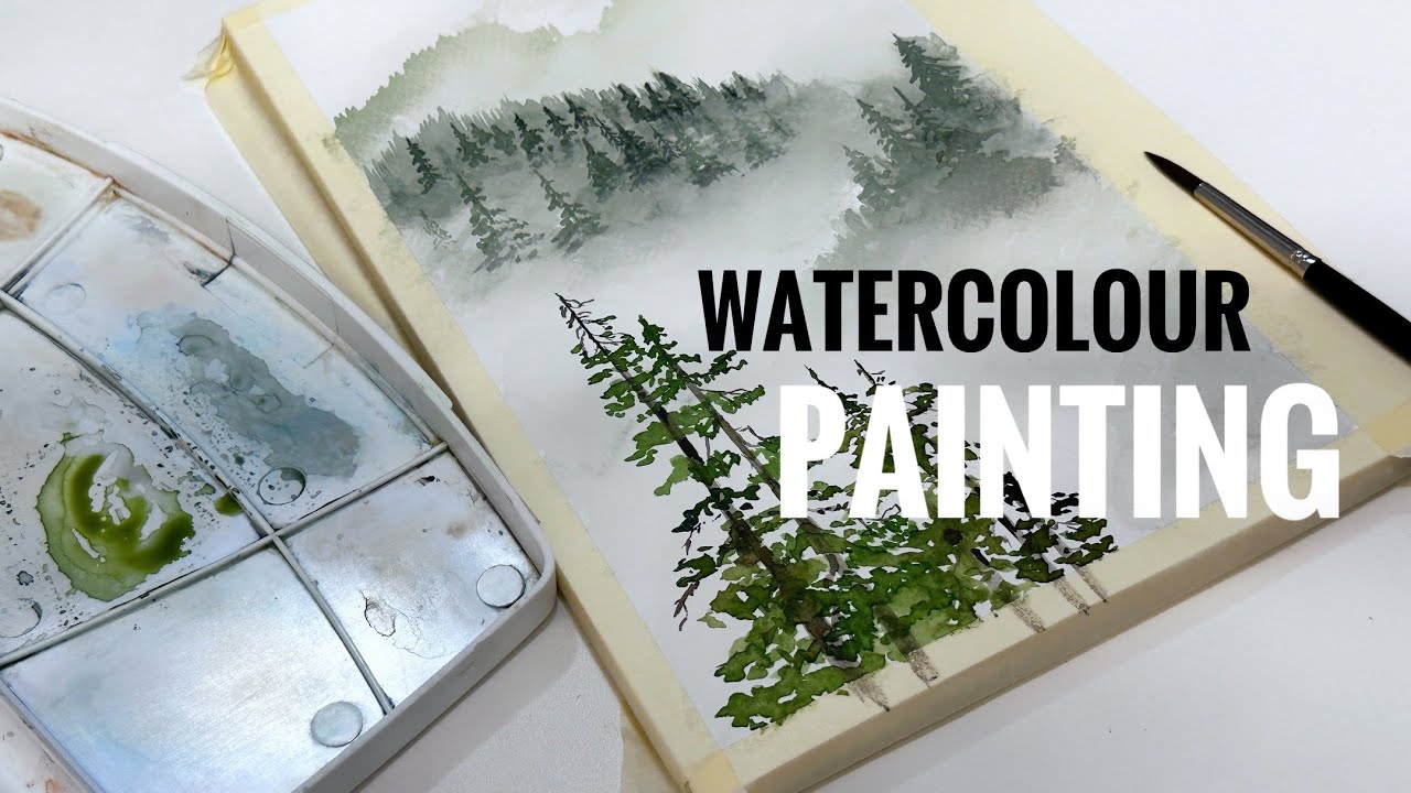 Foggy pine forest 🌲Watercolour painting tutorial