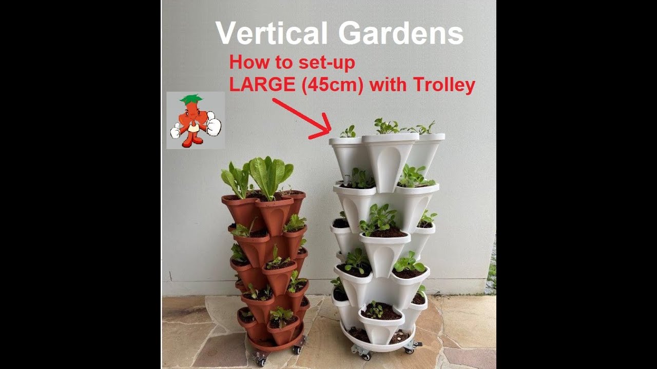 Mr Stacky 5 Tier Vertical Garden + Heavy Duty Trolley Set-up - Large (45cm) Planters