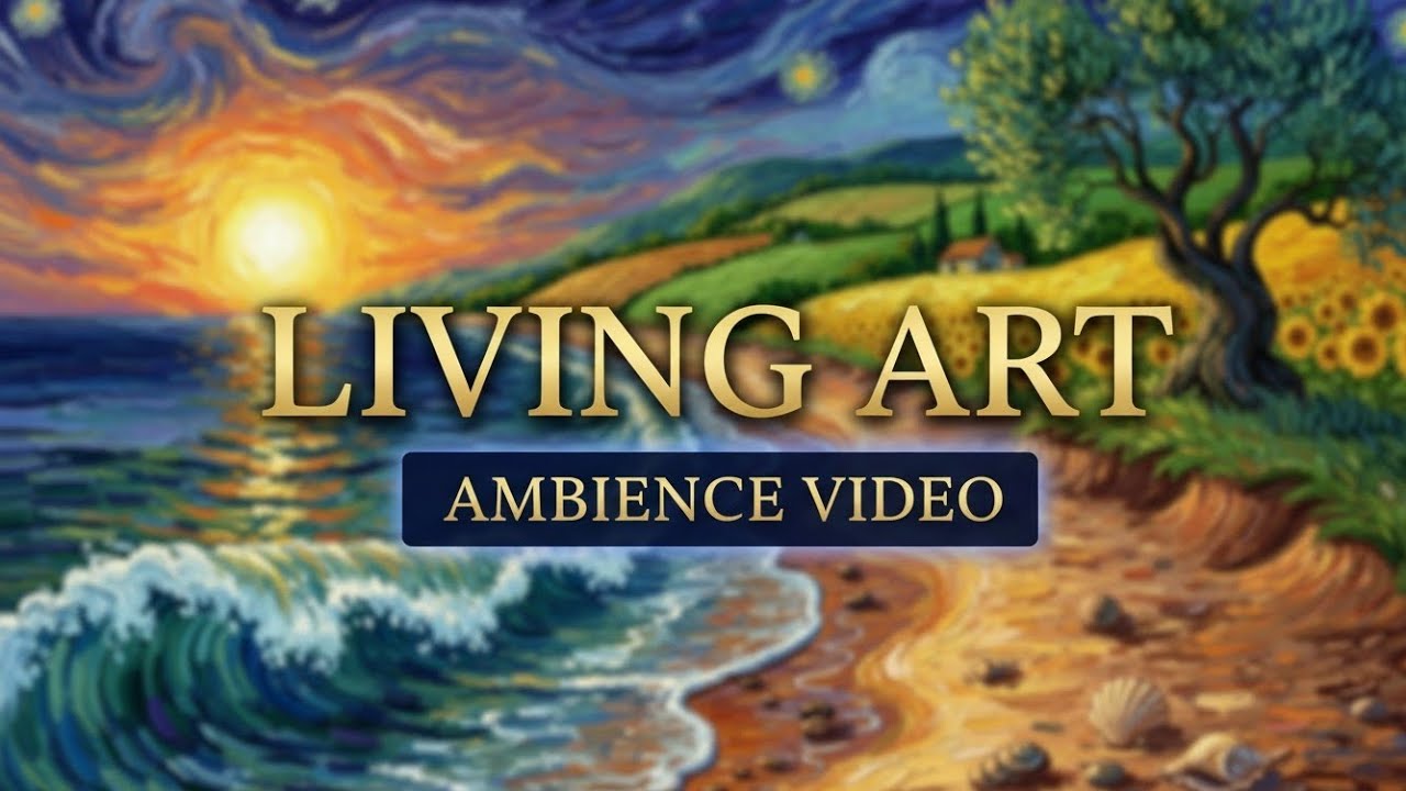 Beach Van Gogh Inspired Ambience Video 🎨 4k Relaxing Art Screensaver for Designers & Creative Minds
