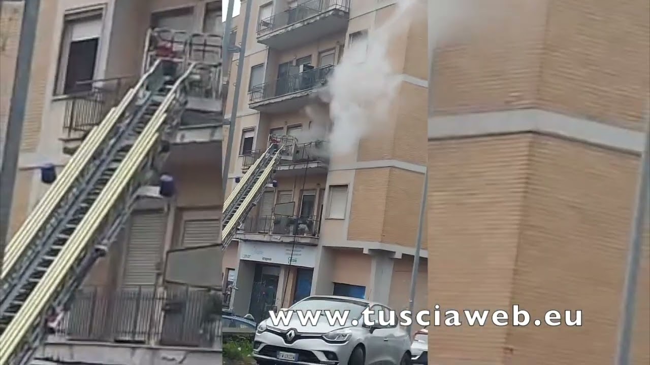 Viterbo - Fiamme al secondo piano di una palazzina, l'intervento dei vigili del fuoco