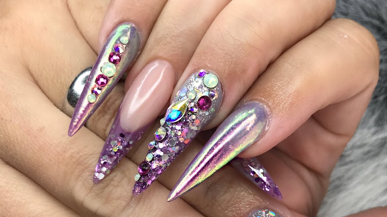 Acrylic nails - XL stiletto - Glitterbels - Glam and Glits