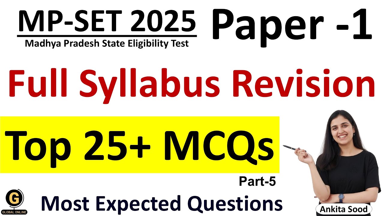 Most Expected MCQs | MP SET 2025 Paper 1 |Important Questions for Madhya Pradesh SET Paper 1